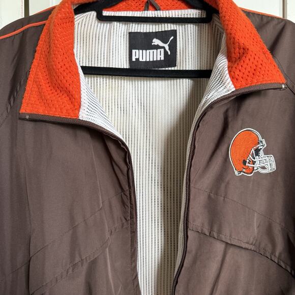VTG Cleveland Browns Puma NFL Brown Spell Out Full Zip Windbreaker Track Jacket - Picture 6 of 9
